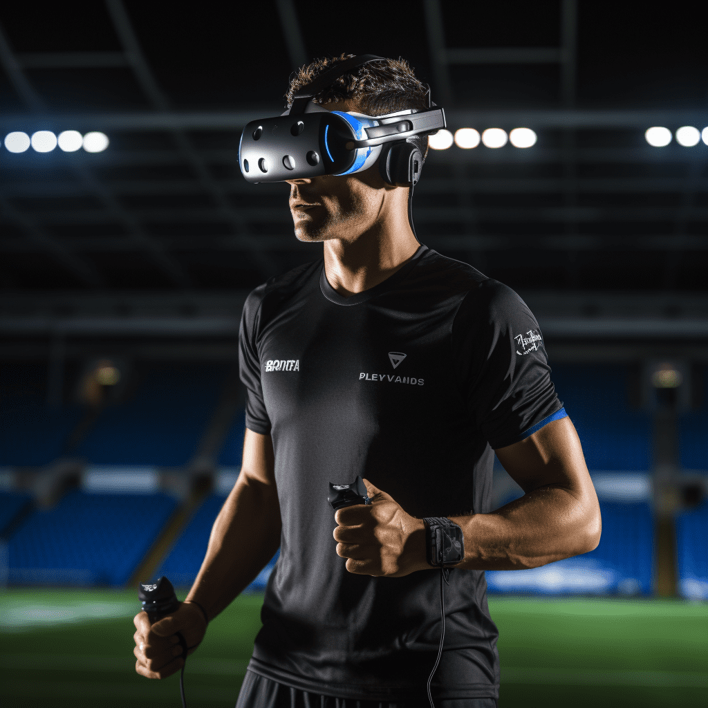 фото футболист тренируется в виртуальной реальности